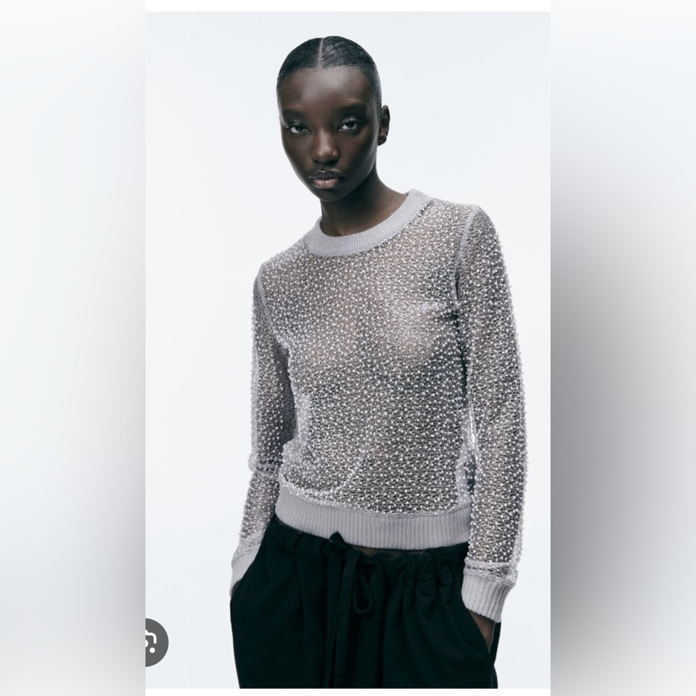 ZARA COMBINATION PEARL SWEATER SILVER